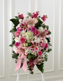 "Pink Standing Spray - Elegant Funeral Tribute"