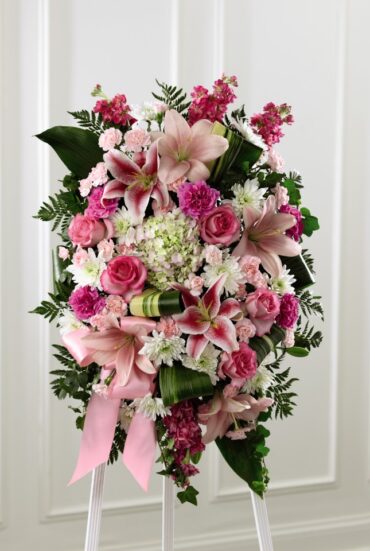 "Pink Standing Spray - Elegant Funeral Tribute"