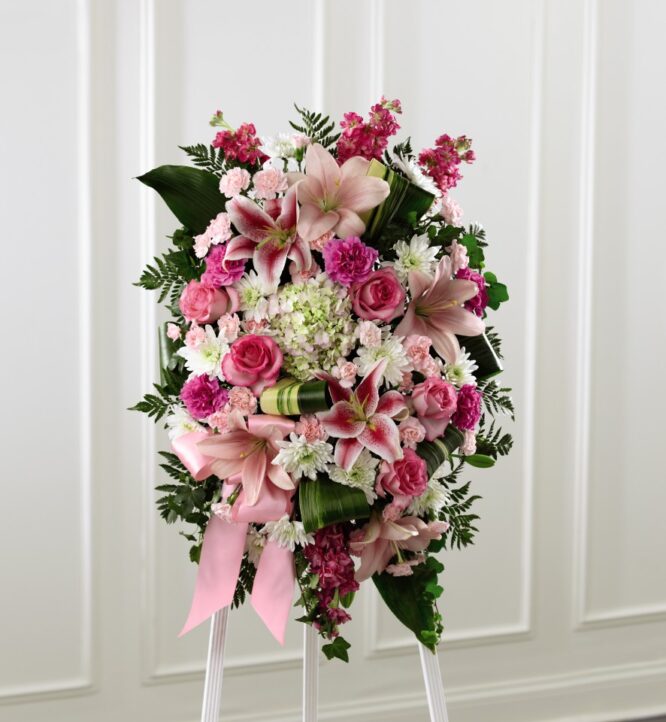 "Pink Standing Spray - Elegant Funeral Tribute"