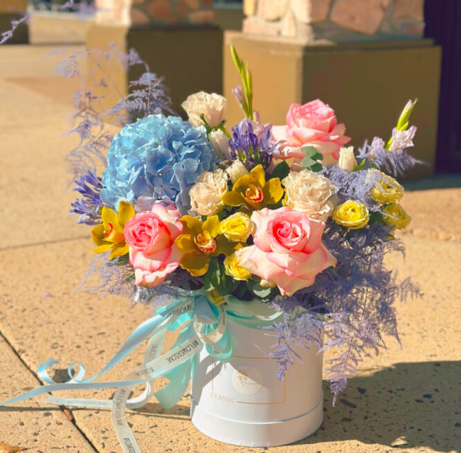 F2 Pastel Blue and Pink Flower Box